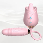 Dual-head Tongue Licking Rose Sex Toys with Thrusting Dildo, 3 in 1 Rose Vibrator for G Spot Clit Blended Climaxes